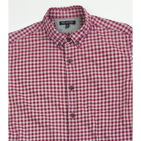 Banana Republic Slim Fit Luxe Flannel Size Large Mens Burgundy Gray Check Shirt - Picture 9 of 9
